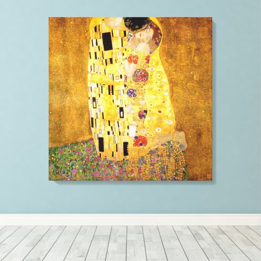 Gustav Klimt Kiss Het klassieke schilderij Canvas Afdruk (Insitu (Houten vloer))
