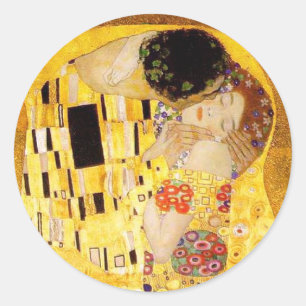 Gustav Klimt Kiss Het klassieke schilderij Ronde Sticker