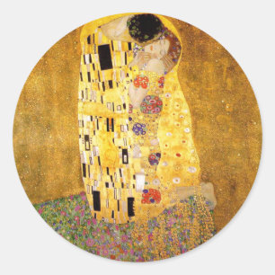 Gustav Klimt Kiss Het klassieke schilderij Ronde Sticker