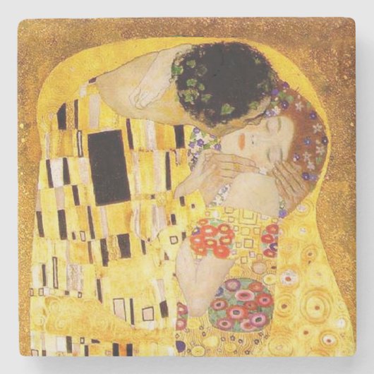 Gustav Klimt Kiss Het klassieke schilderij Stenen Onderzetter (Voorkant)