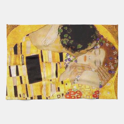 Gustav Klimt Kiss Het klassieke schilderij Theedoek (Horizontaal)