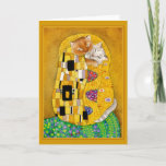 Gustav Klimt Kiss schattig wenskaart met kattenspo Kaart<br><div class="desc">Dit is een spul van Gustav Klimt's schilderij, genaamd "De Kus". Omdat mijn versie katten kenmerkt, heet het "Cat Kisses". U kunt het bericht binnen veranderen als u zou willen, of de kleur van het lijst op de dekking. Dit afbeelding is ook beschikbaar op andere producten in mijn Zazzle winkel....</div>