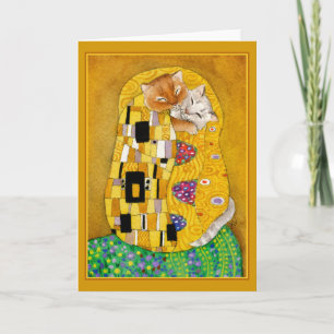 Gustav Klimt Kiss schattig wenskaart met kattenspo Kaart