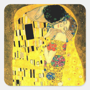 Gustav Klimt - Kiss Square Stiker Vierkante Sticker