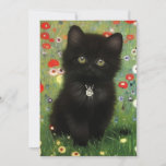 Gustav Klimt Kitten Aankondiging<br><div class="desc">Kaart met een Gustav Klimt kitten! Dit zwarte kat draagt een zilveren kraag en zit in een veld van rode,  blauwe,  witte en gele bloemen. Een prachtig cadeau voor kattenliefhebbers en Oostenrijkse kunstliefhebbers!</div>