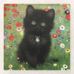 Gustav Klimt Kitten Glazen Onderzetter<br><div class="desc">Glazen Onderzetter met een Gustav Klimt kitten! Dit zwarte kat draagt een zilveren kraag en zit in een veld van rode,  blauwe,  witte en gele bloemen. Een prachtig cadeau voor kattenliefhebbers en Oostenrijkse kunstliefhebbers!</div>