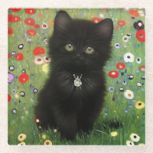 Gustav Klimt Kitten Glazen Onderzetter (Voorkant)