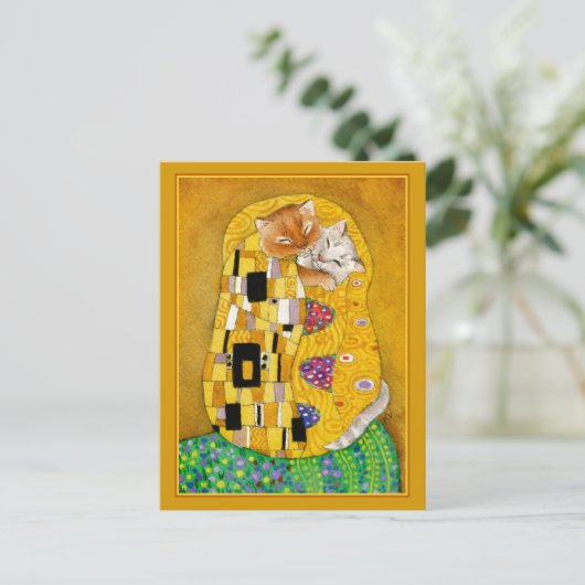 Gustav Klimt kus goudkatje schattig briefkaart (Staand voorkant)