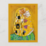 Gustav Klimt kus goudkatje schattig briefkaart<br><div class="desc">Dit is een spul van Gustav Klimt's schilderij "De Kus".  Omdat mijn versie kat kenmerkt,  heet het "Kat Kisses".  U kunt de grenskleur veranderen als u zou willen.  Dit afbeelding is ook beschikbaar op andere producten in mijn Zazzle winkel.</div>