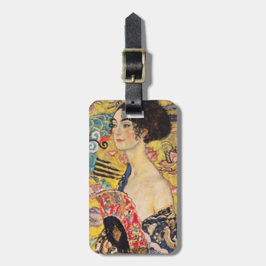 Gustav Klimt - Lady met Fan Bagagelabel (Voorkant verticaal)