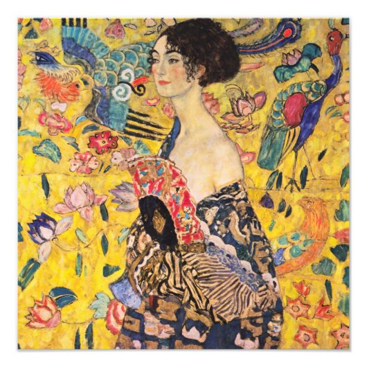 Gustav Klimt - Lady met Fan Foto Afdruk (Voorkant)