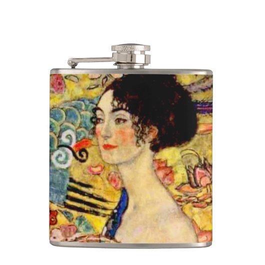 Gustav Klimt Lady met Fan Heupfles (Voorkant)