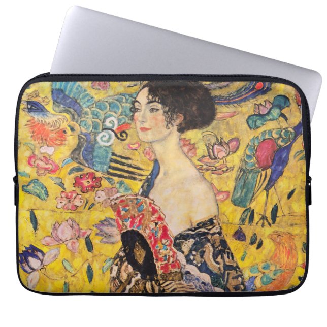 Gustav Klimt - Lady met Fan Laptop Sleeve (Voorkant)