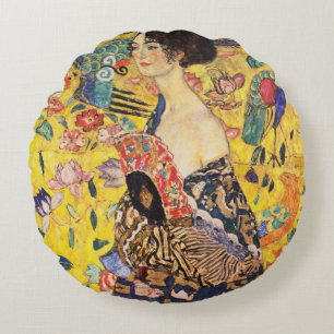 Gustav Klimt Lady met Fan Rond Kussen