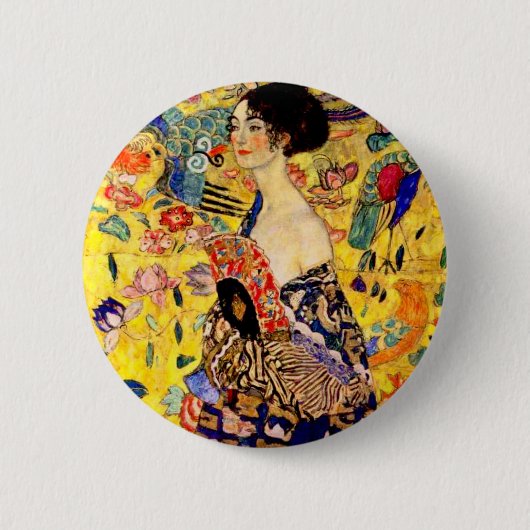 Gustav Klimt Lady met Fan Ronde Button 5,7 Cm (Voorkant)