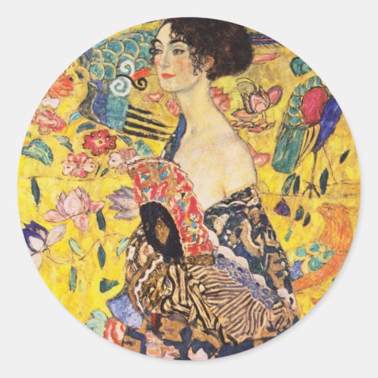 Gustav Klimt Lady met Fan Ronde Sticker (Voorkant)