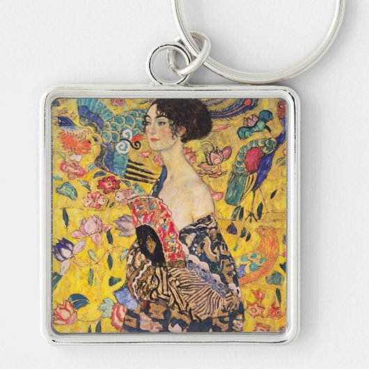 Gustav Klimt - Lady met Fan Sleutelhanger (Voorkant)