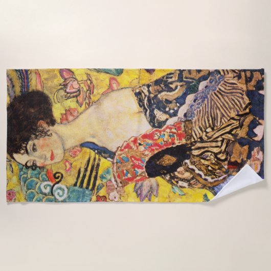 Gustav Klimt Lady met Fan Strandlaken (Voorkant)