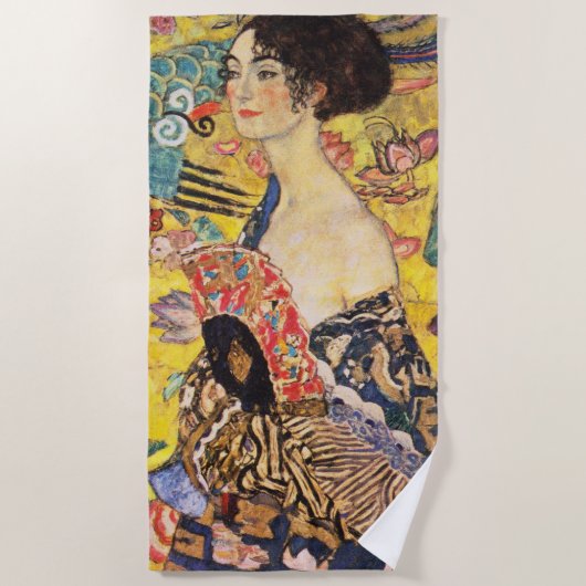 Gustav Klimt Lady met Fan Strandlaken (Voorkant)