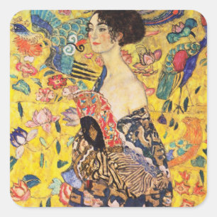 Gustav Klimt Lady met Fan Vierkante Sticker