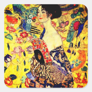 Gustav Klimt Lady met Fan Vierkante Sticker