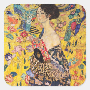 Gustav Klimt - Lady met Fan Vierkante Sticker