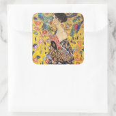 Gustav Klimt - Lady met Fan Vierkante Sticker (Tas)