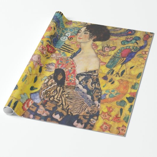 Gustav Klimt Lady met nieuwe Fan Art-indeling Cadeaupapier (Uitgerold)