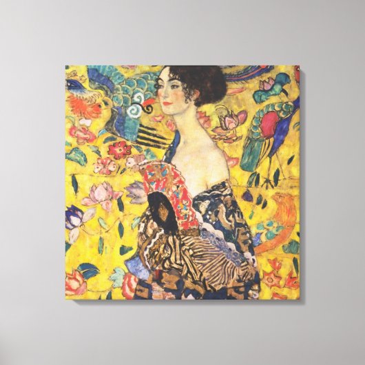 Gustav Klimt Lady met nieuwe Fan Art-indeling Canvas Afdruk (Voorkant)