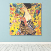 Gustav Klimt Lady met nieuwe Fan Art-indeling Canvas Afdruk (Insitu (Houten vloer))