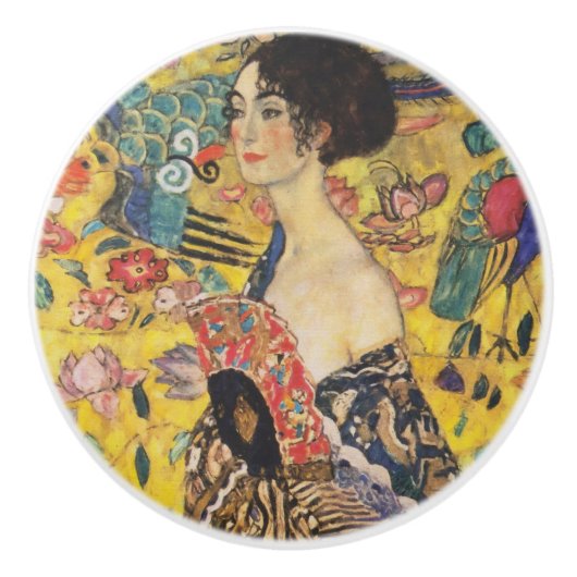 Gustav Klimt Lady met nieuwe Fan Art-indeling Keramische Knop (Voorkant)