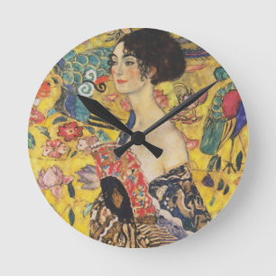 Gustav Klimt Lady met nieuwe Fan Art-indeling Ronde Klok