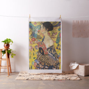 Gustav Klimt Lady met nieuwe Fan Art-indeling Stof