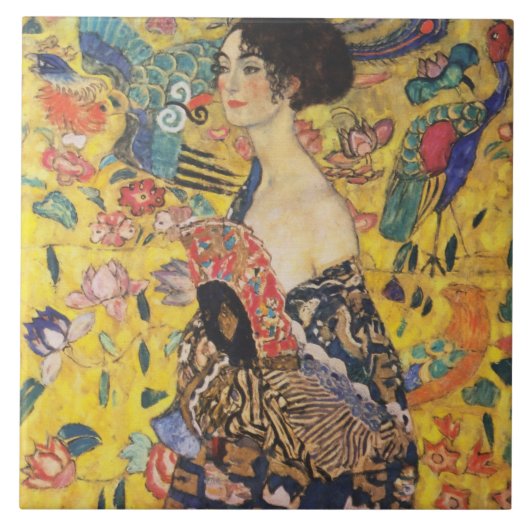 Gustav Klimt Lady met nieuwe Fan Art-indeling Tegeltje (Voorkant)
