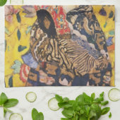 Gustav Klimt Lady met nieuwe Fan Art-indeling Theedoek (Gevouwen)