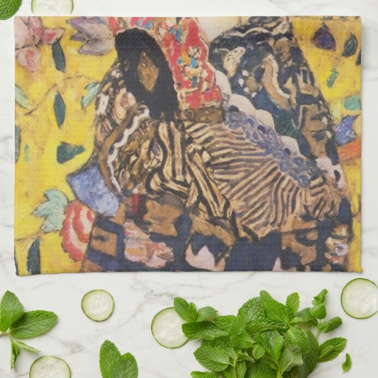 Gustav Klimt Lady met nieuwe Fan Art-indeling Theedoek (Gevouwen)