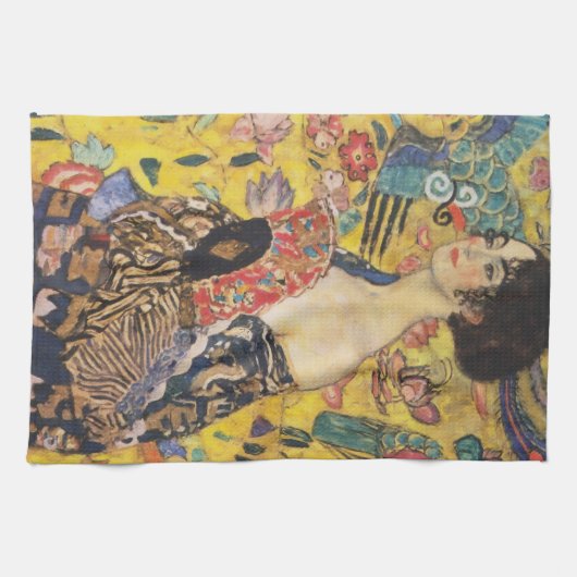 Gustav Klimt Lady met nieuwe Fan Art-indeling Theedoek (Horizontaal)