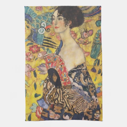 Gustav Klimt Lady met nieuwe Fan Art-indeling Theedoek (Verticaal)