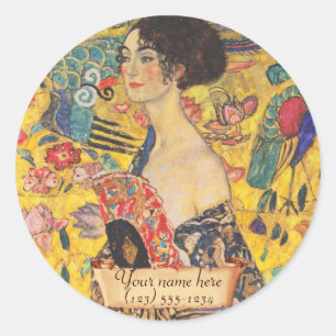 Gustav Klimt "Lady with fan" Bookplate Ronde Sticker