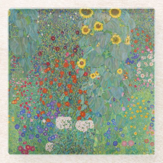 Gustav Klimt - Landentuin met zonnebloemen Glazen Onderzetter (Voorkant)
