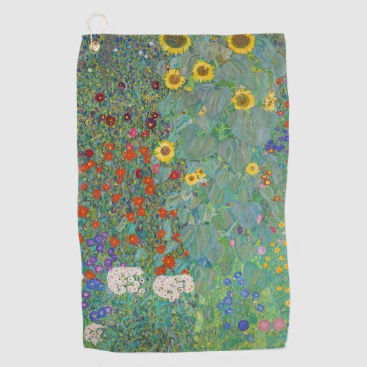Gustav Klimt - Landentuin met zonnebloemen Golfhanddoek (Voorkant)