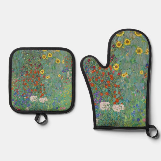 Gustav Klimt - Landentuin met zonnebloemen Ovenwant & Pannenlap Set (Voorkant)