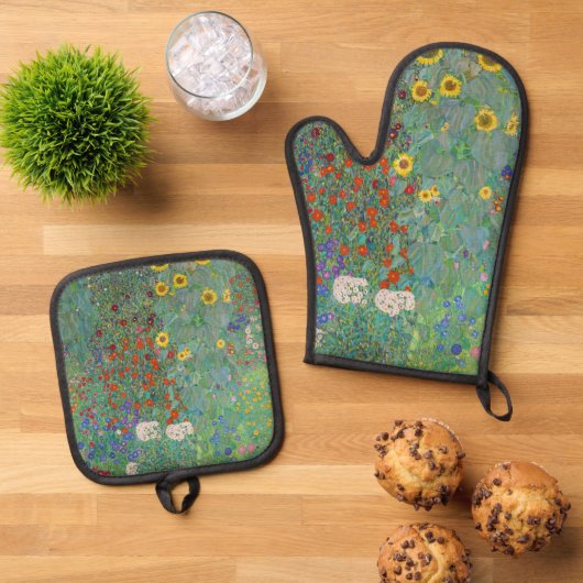 Gustav Klimt - Landentuin met zonnebloemen Ovenwant & Pannenlap Set (Top down)