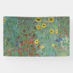 Gustav Klimt - Landentuin met zonnebloemen Spandoek