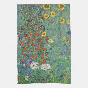 Gustav Klimt - Landentuin met zonnebloemen Theedoek