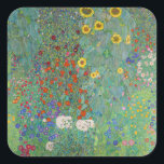 Gustav Klimt - Landentuin met zonnebloemen Vierkante Sticker<br><div class="desc">Landtuin met zonnebloemen / Boerderijen tuin met zonnebloemen - Gustav Klimt in 1905-1906</div>