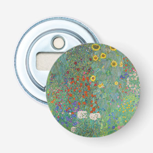 Gustav Klimt - Landtuin met zonnebloemen Button Flesopener