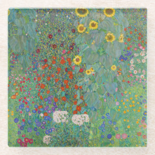 Gustav Klimt - Landtuin met zonnebloemen Glazen Onderzetter