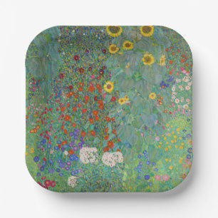 Gustav Klimt - Landtuin met zonnebloemen Papieren Bordje