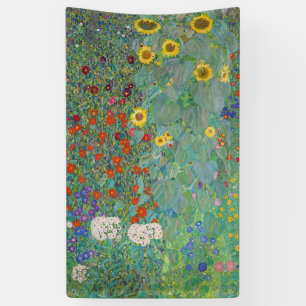 Gustav Klimt - Landtuin met zonnebloemen Spandoek